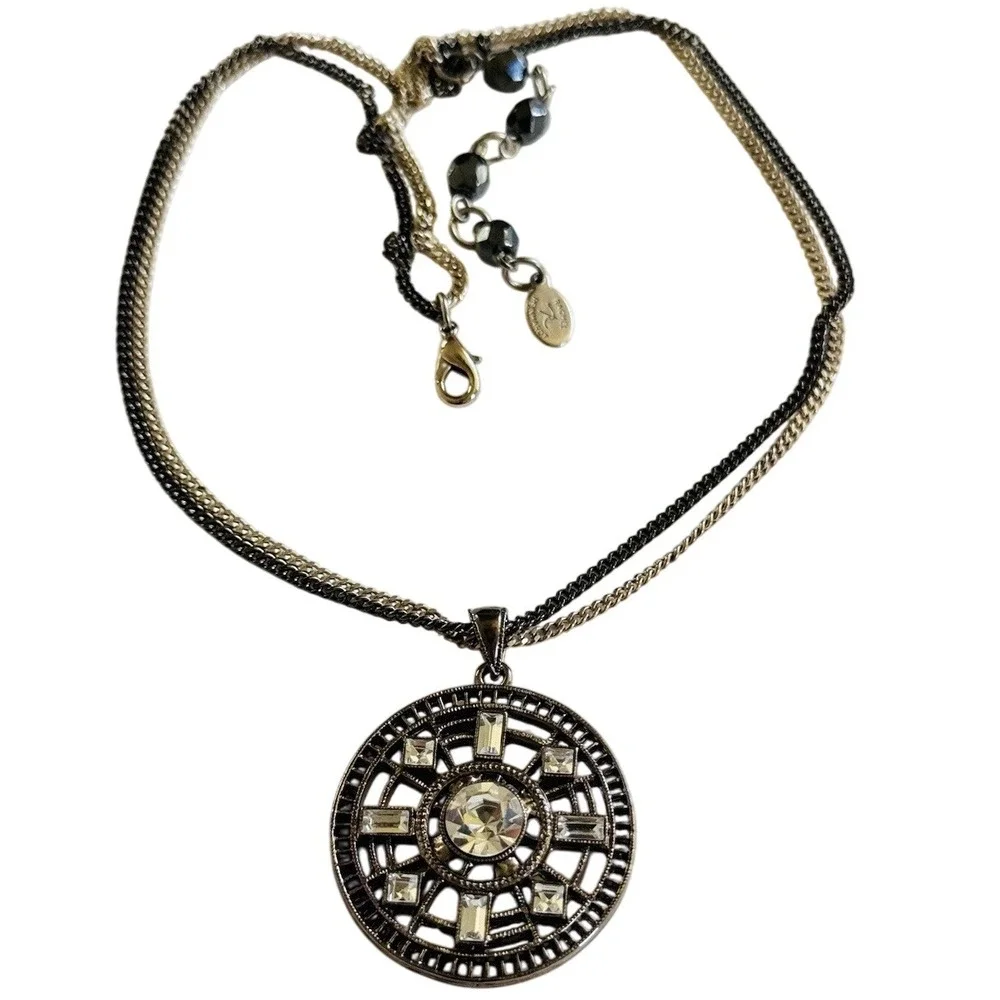Rachel Reinmardt Necklace Two Tone Silver Gold Crystal Collar Chain Designer 18